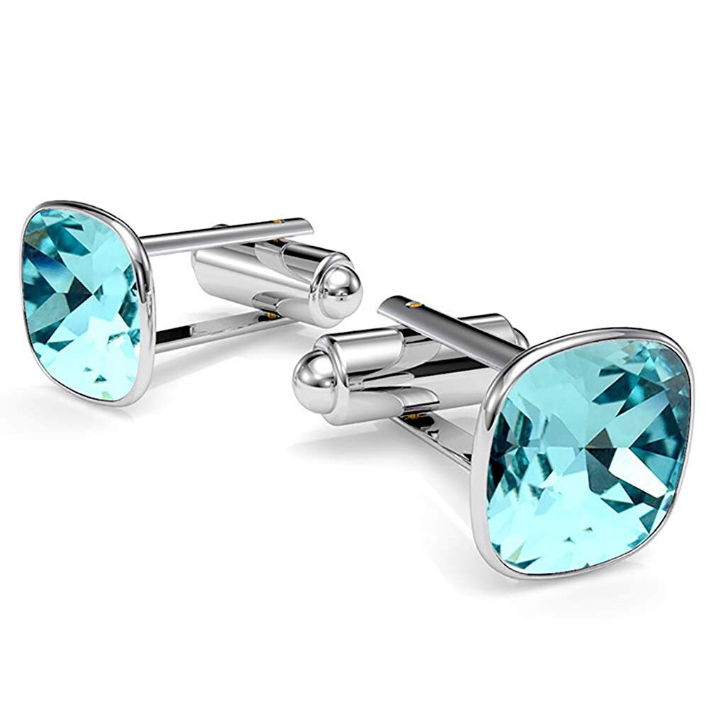 Butoni Argint 925, Butoni Brilliant Light Turquoise + CADOU Laveta profesionala pentru curatat bijuteriile din argint