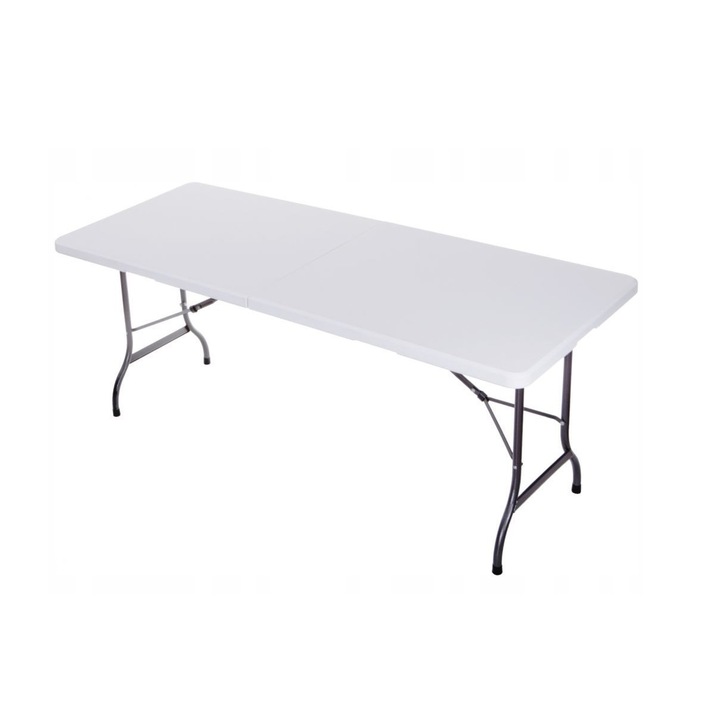 IDL WHITE DELUXE összecsukható asztal, bőrönddé csukódik, 2019-es modell, Méretek: 180 x 74 x 70 cm, Acélszerkezet, Stabilizátoros, Ideális beltéri / kültéri használatra