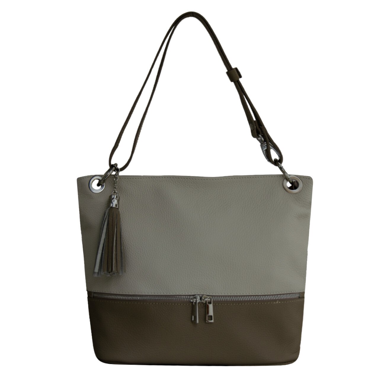 Geanta de dama din piele naturala Eva Bags, Ruby 2 bej cu taupe