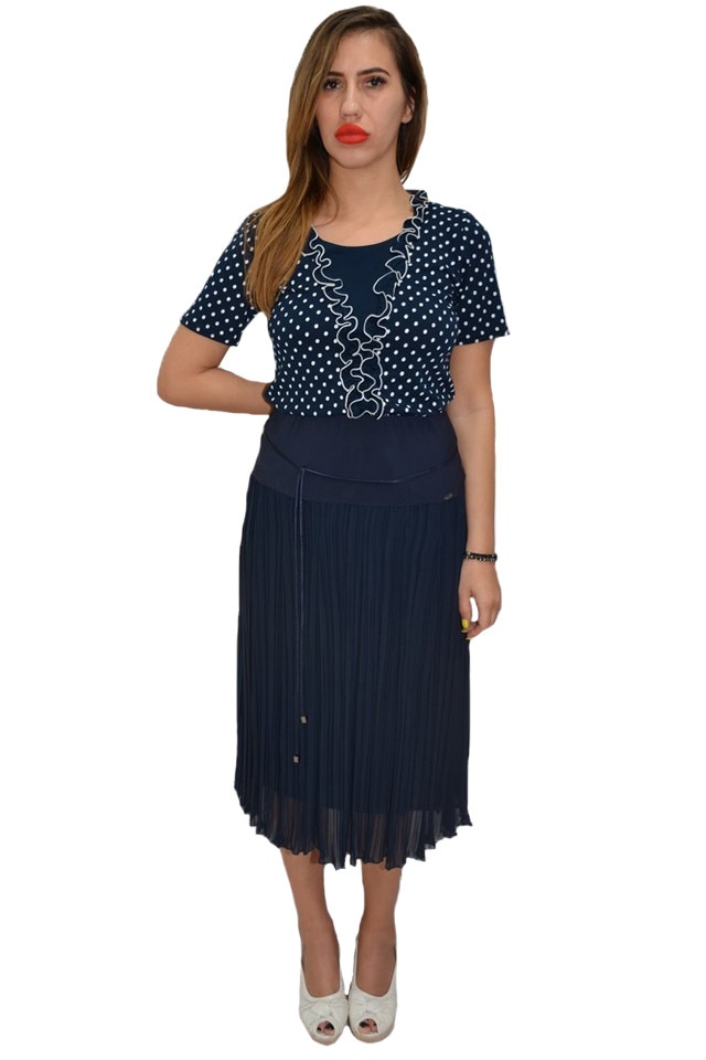 Fusta scurta, din voal, cu pliseuri, casual-eleganta, D&J Exclusive, Albastru marin