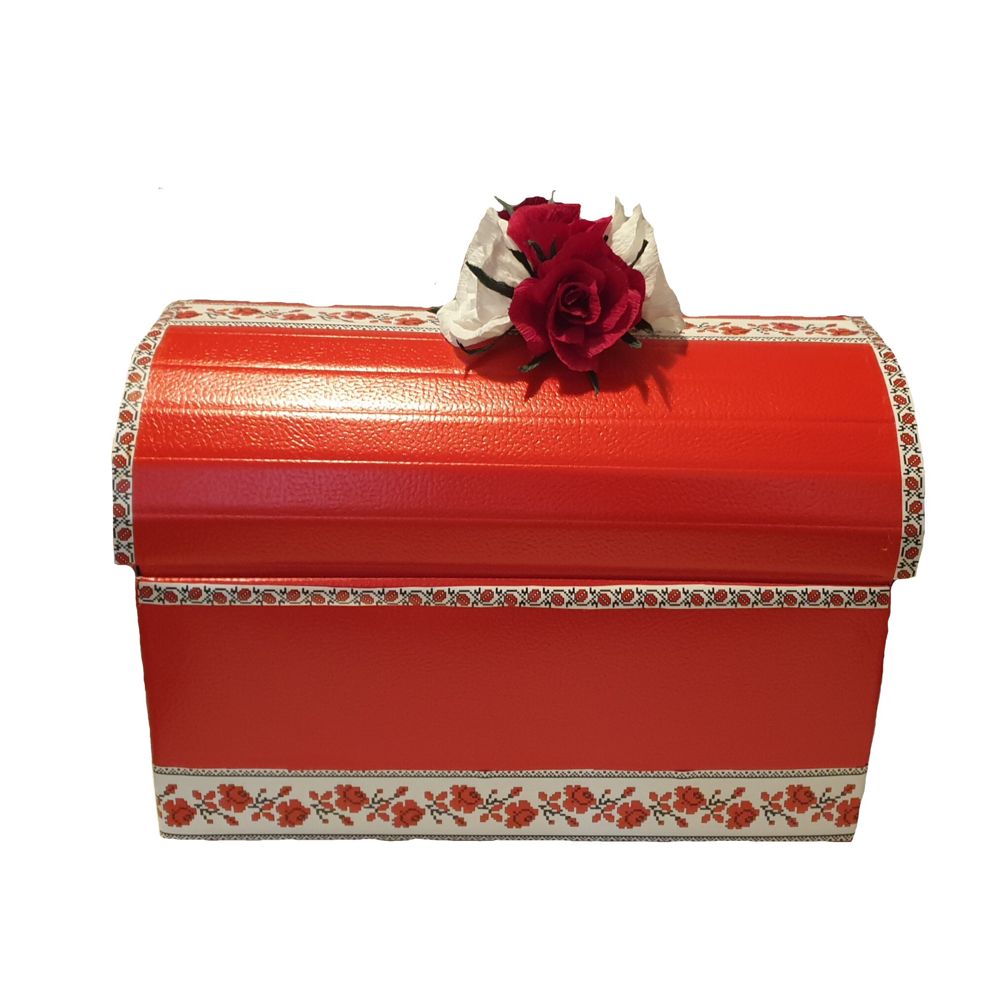 Trusou botez complet Handmade Minis Boutique, in cufar rosu, cu motive tradionale