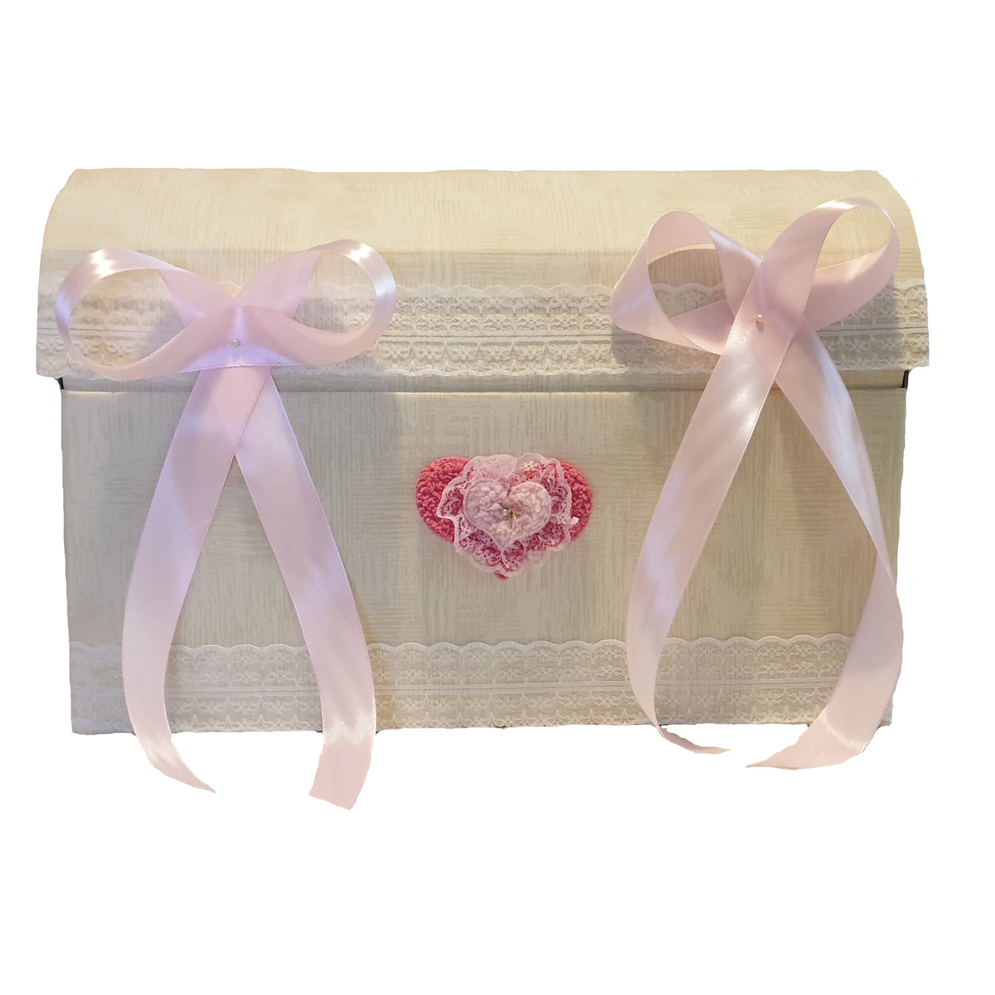Trusou botez complet Handmade Minis Boutique, in cufar nude cu inimioara roz