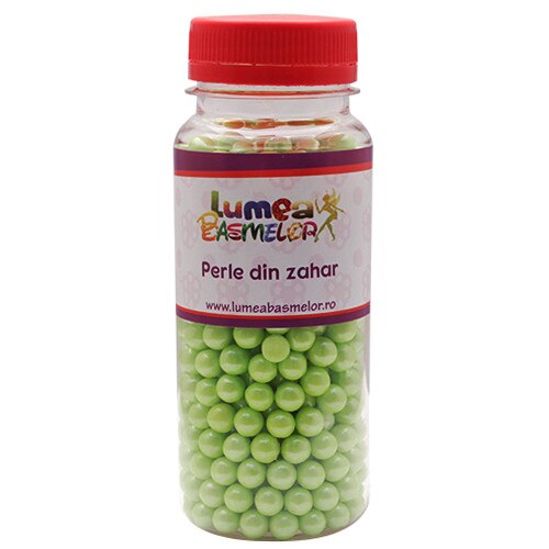 Perle din zahar verde lime, 7 mm, 130g - Lumea Basmelor