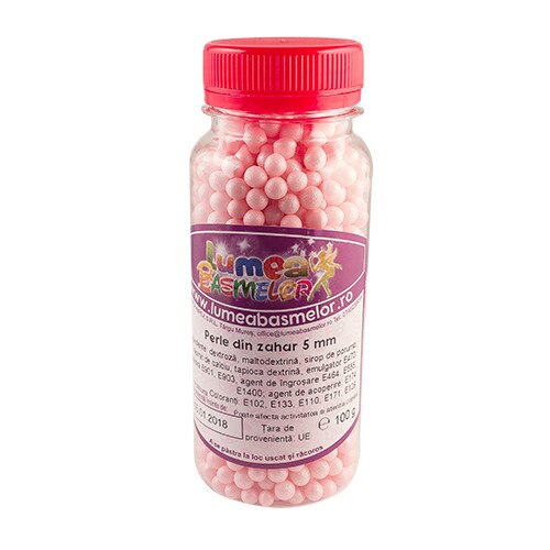Perle din zahar roz, 5mm, 100g - Lumea Basmelor