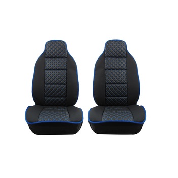 Huse Scaune Auto Flexzon, Lux, Piele Ecologica si Textil, Negru cu Cusaturi Albastre, Universale, 1+1 Huse Scaune Auto Flexzon, Lux, Piele Ecologica si Textil, Negru cu Cusaturi Albastre, Universale, 1+1