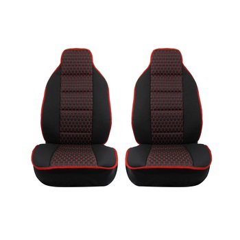 Huse Scaune Auto Flexzon, Lux, Piele Ecologica si Textil, Model Fagure de Miere, Negru cu Cusaturi Rosii, Universale, 1+1 Huse Scaune Auto Flexzon, Lux, Piele Ecologica si Textil, Model Fagure de Miere, Negru cu Cusaturi Rosii, Universale, 1+1