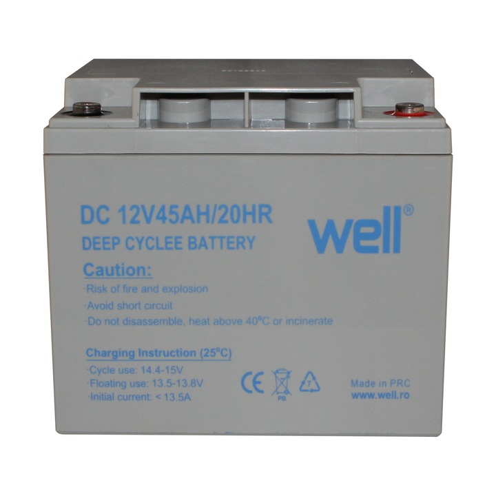 Акумулатор Well, оловно-киселинен, deep cycle, 12V 45Ah