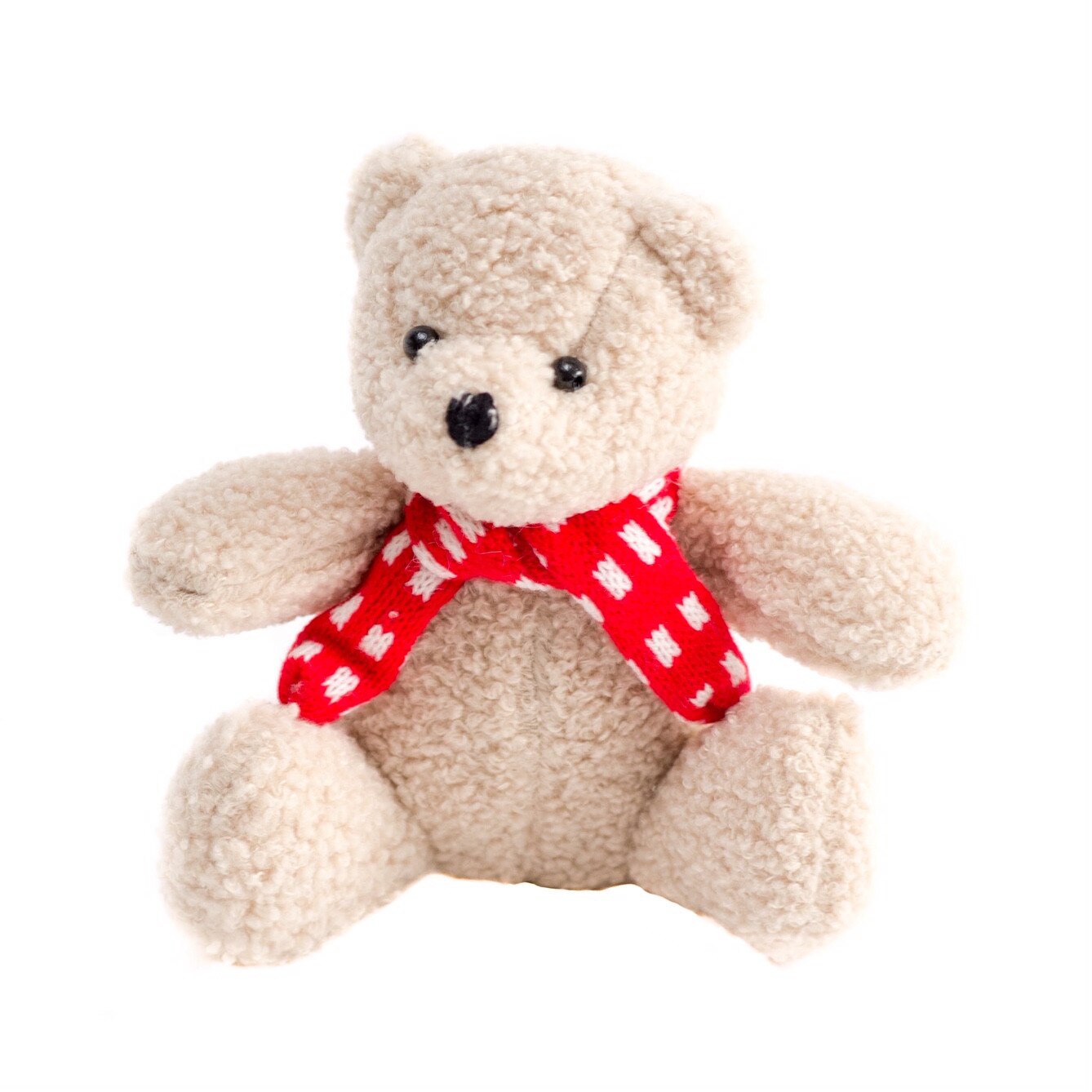 Ursulet din plus gri cu fular rosu , 20 x 10 cm ,94 g