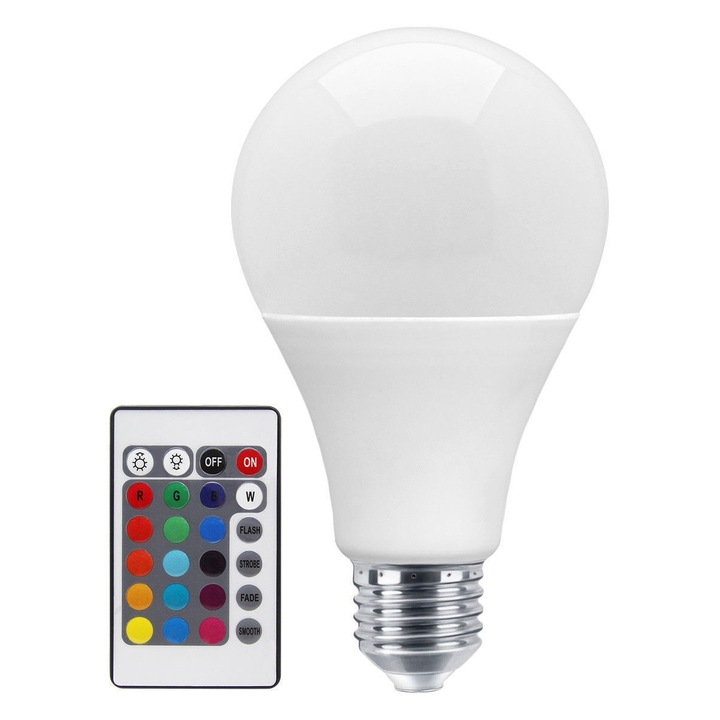 Bec LED 16 culori, cu telecomanda, Gonga® Alb
