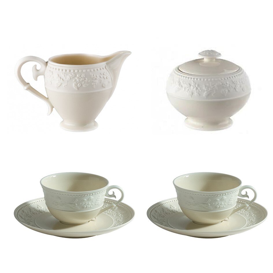 Set 2 cesti cu farfurii ceai + Cremiera cu Zaharnita GEORGIA IVOIRE - J.L.Coquet