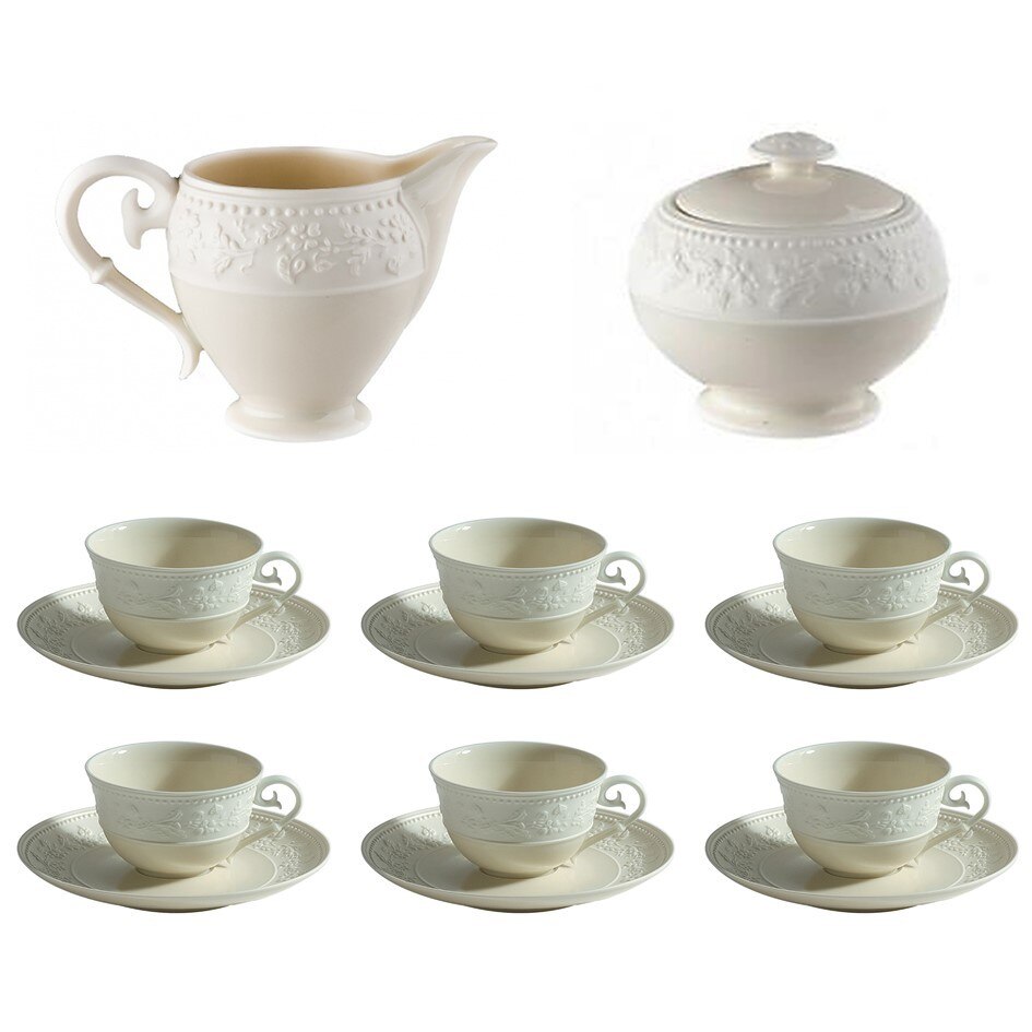 Set 6 cesti cu farfurii ceai + Cremiera cu Zaharnita GEORGIA IVOIRE - J.L.Coquet