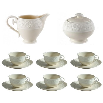 Set 6 cesti cu farfurii ceai + Cremiera cu Zaharnita GEORGIA IVOIRE - J.L.Coquet Set 6 cesti cu farfurii ceai + Cremiera cu Zaharnita GEORGIA IVOIRE - J.L.Coquet