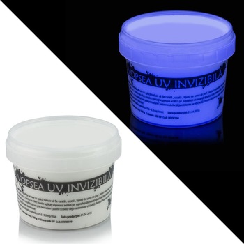 Vopsea invizibila ProCart, fluorescenta reactiva UV, transparenta alba, 100 ml Vopsea invizibila ProCart, fluorescenta reactiva UV, transparenta alba, 100 ml