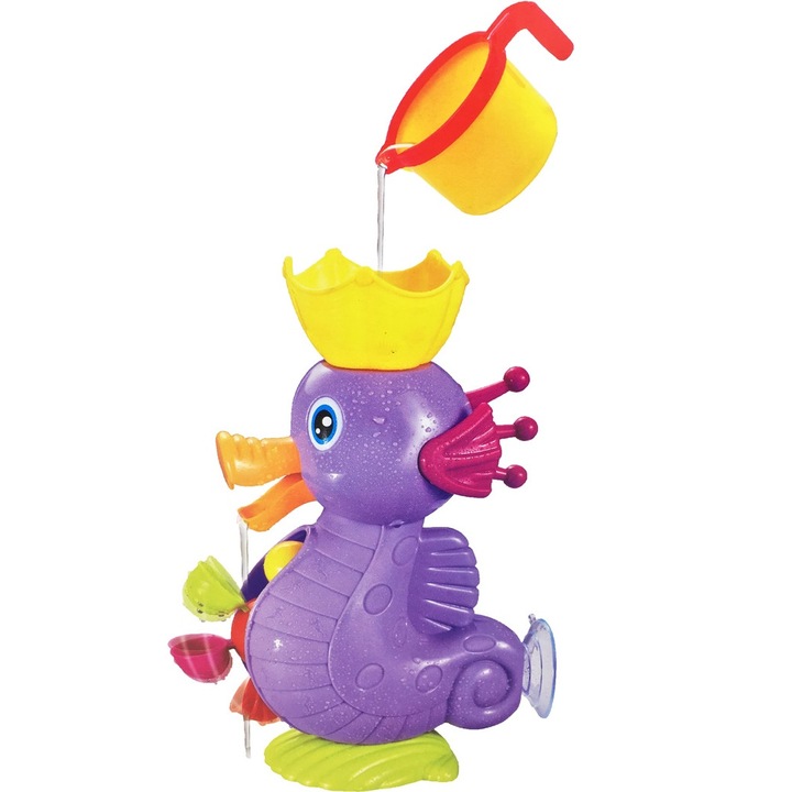 Játékos csikóhal fürdőjáték, tapadókoronggal, kancsóval