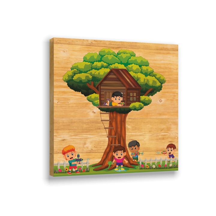 Картинка върху дърво, Къща на дървото, 20х20 см, Myroom Decor