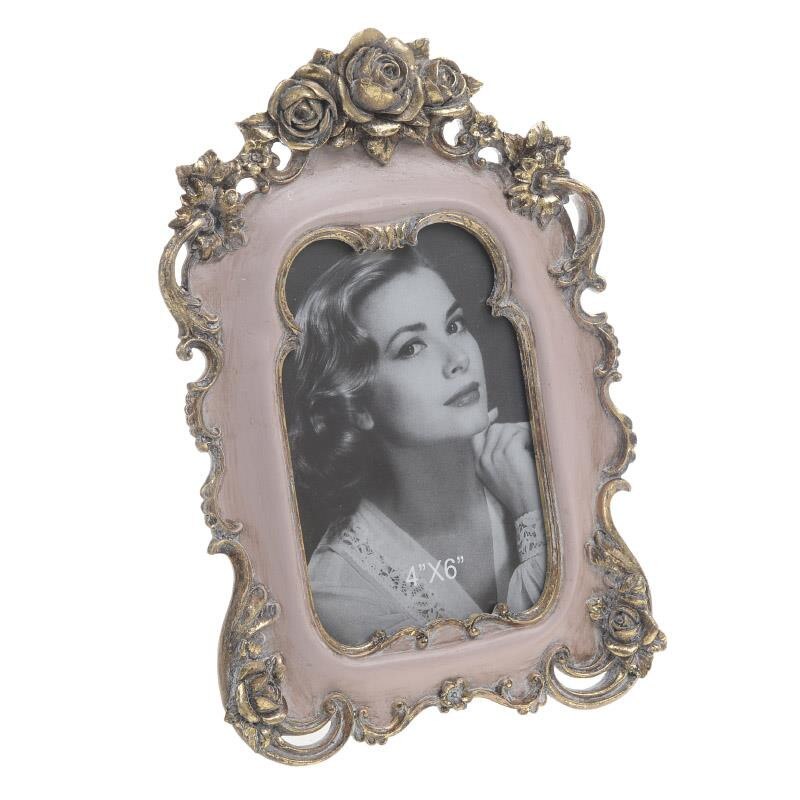 Rama foto 10x15 cm antichizata roz cu aurii din rasina