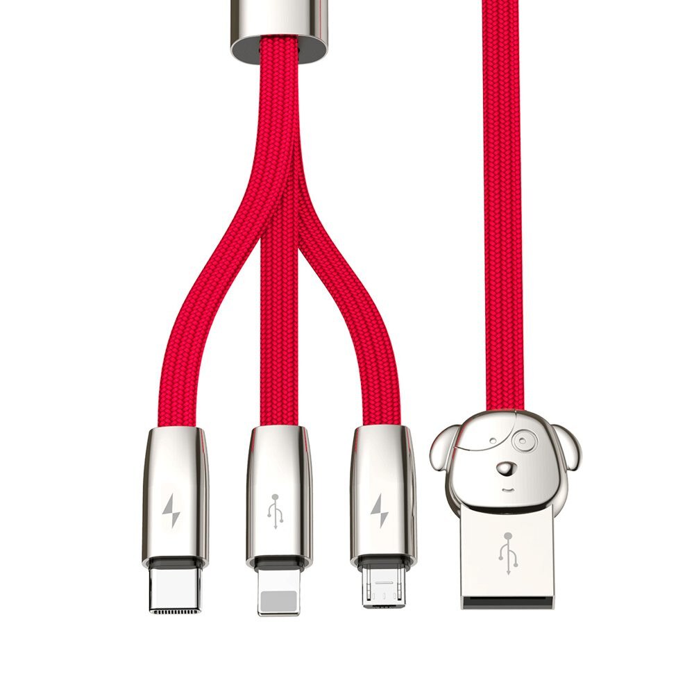 Cablu Date si Incarcare USB la Lightning - USB la MicroUSB - USB la USB Type-C Baseus FuWang Cute 3A, 1.2 m, Rosu CAMLT-FW09