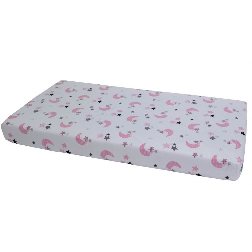 Cearceaf din bumbac cu elastic Pink Moon White 120x60 cm