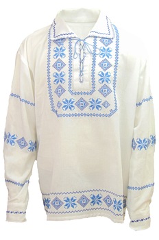 Ie Traditionala Autentica Romaneasca Barbati, Cusuta Manual, Alb cu Albastru Ie Traditionala Autentica Romaneasca Barbati, Cusuta Manual, Alb cu Albastru