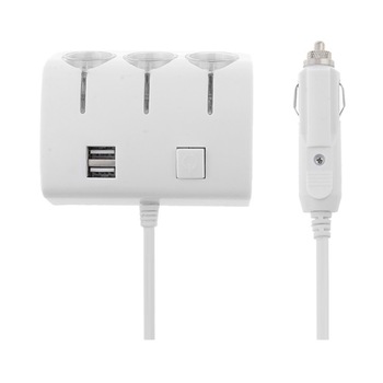 Priza Bricheta Auto Cu 3 Iesiri + 2 USB-uri Pentru Alimentare Dispozitive , Alb Priza Bricheta Auto Cu 3 Iesiri + 2 USB-uri Pentru Alimentare Dispozitive , Alb