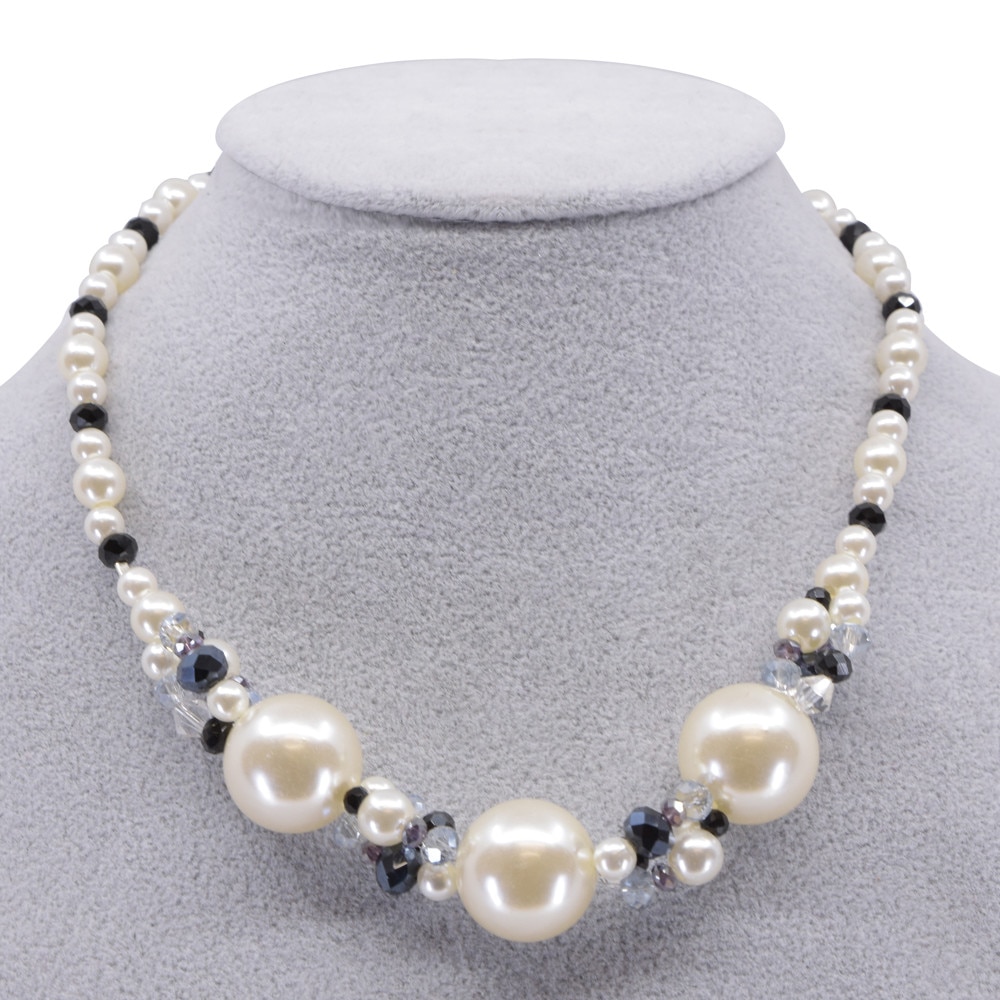 Colier cu perle mari, cristale si accesorii din argint 925,Bijuterii Uniq, Alb/Negru,44 cm eMAG.ro