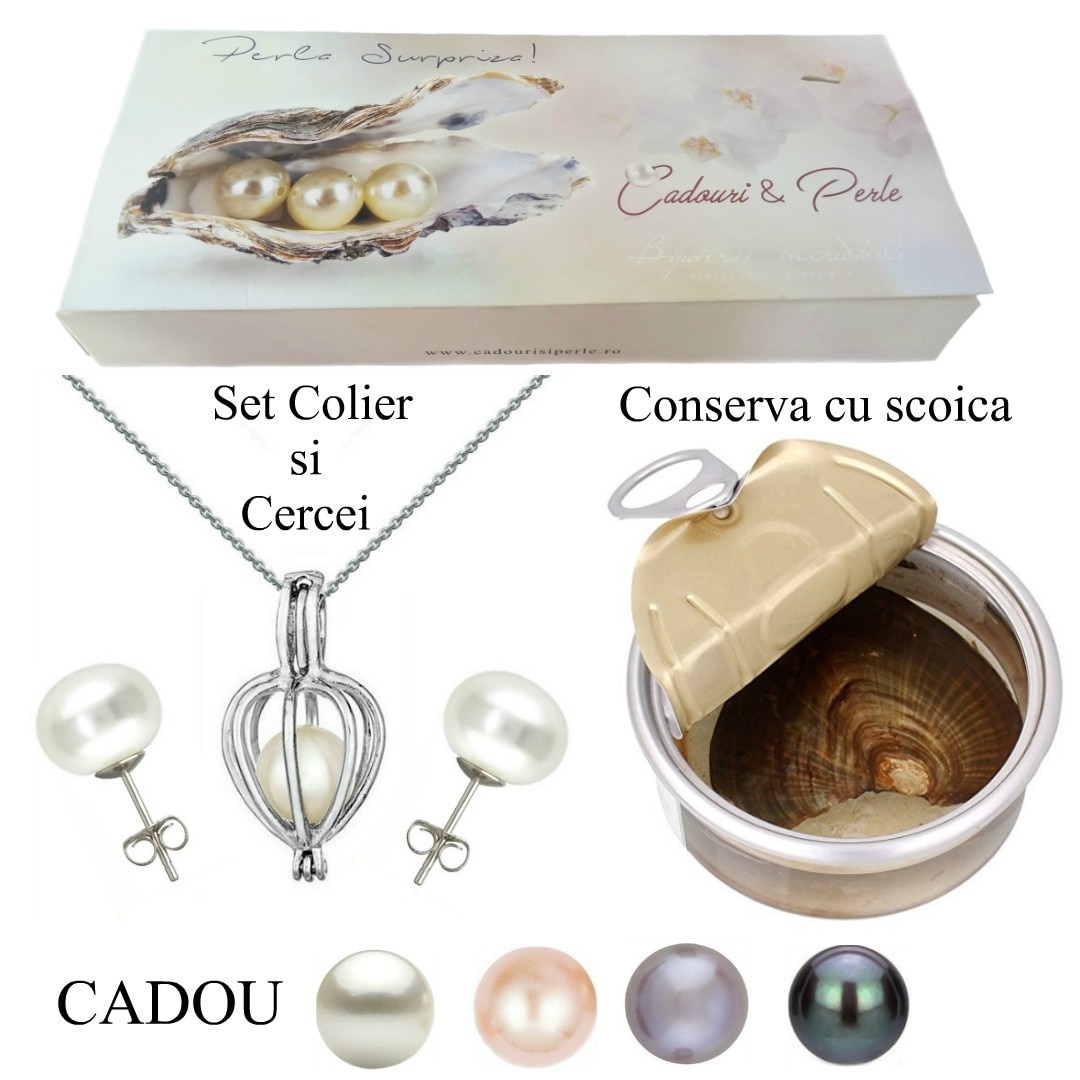 Set Perla Surpriza cu Cercei Bumb Perle Naturale Albe