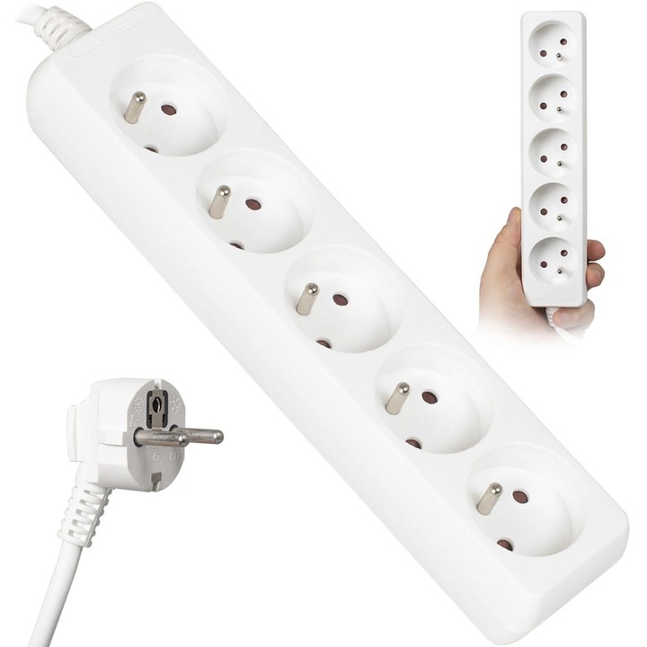 Prelungitor Libox, impamantare, protectie copii, 5 prize, IP20, 3m, Alb