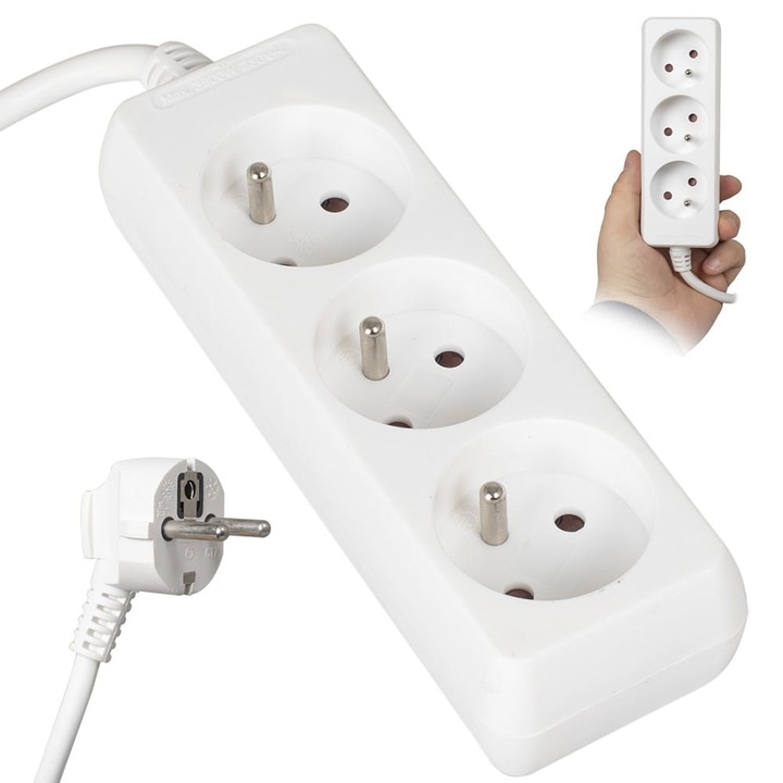 Prelungitor electric cu cablu cu protectie supraincalzire , Libox , LB0080/1.5 , 3 prize , 1.5m , alb