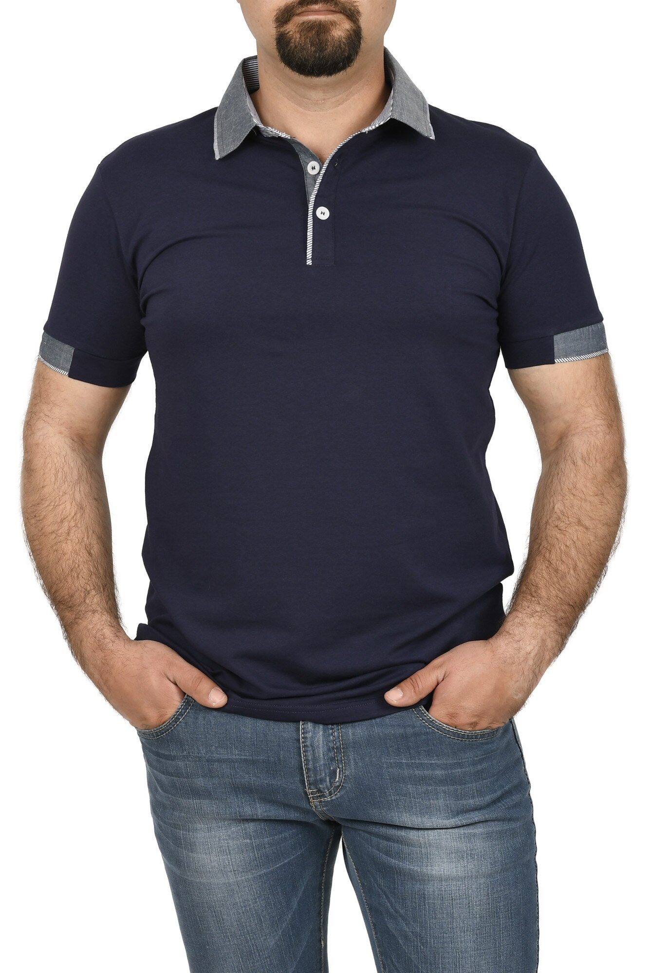 Tricou polo regular fit cu guler contrastant, Glo Story, Bleumarin