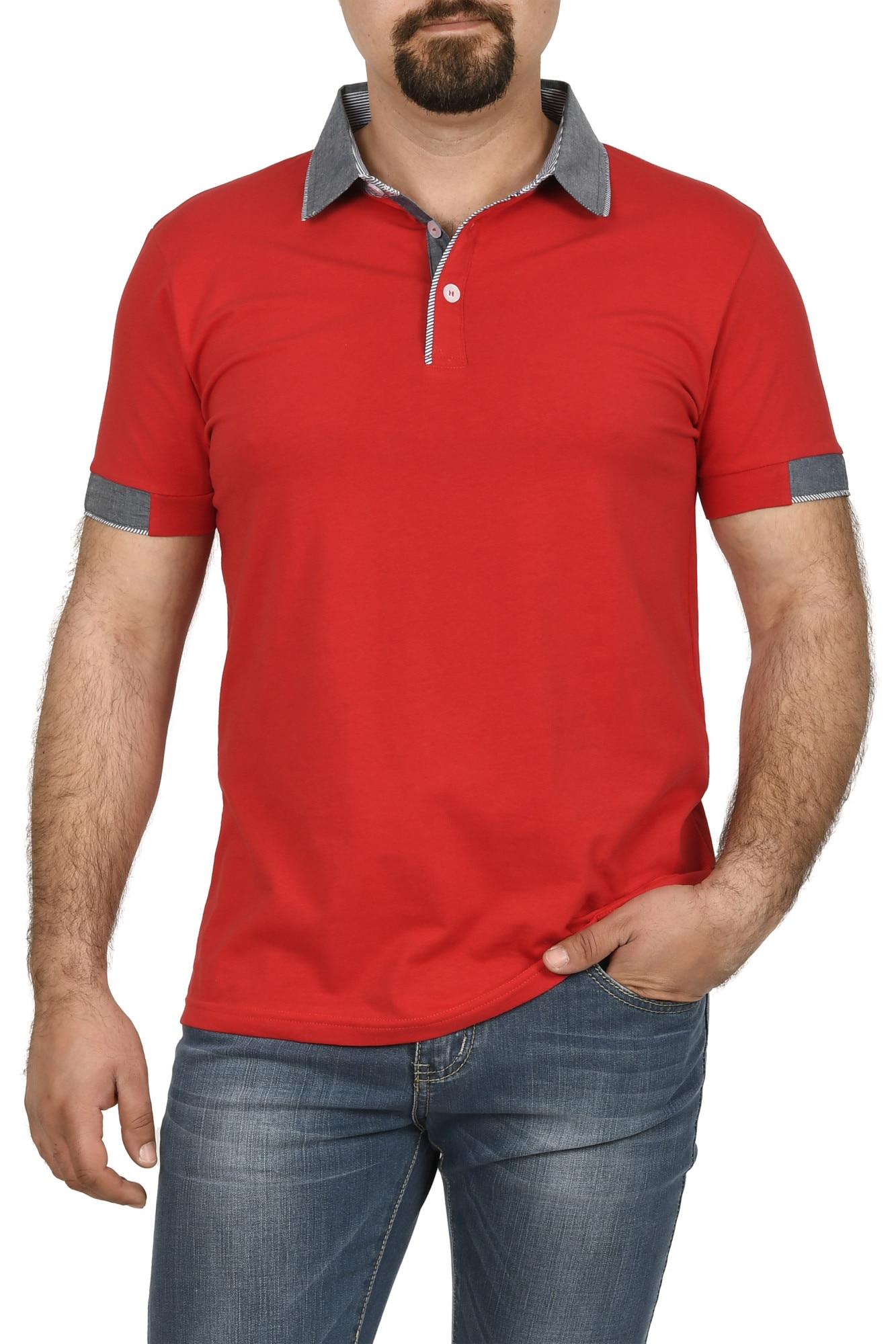 Tricou polo regular fit cu guler contrastant, Glo Story, Rosu