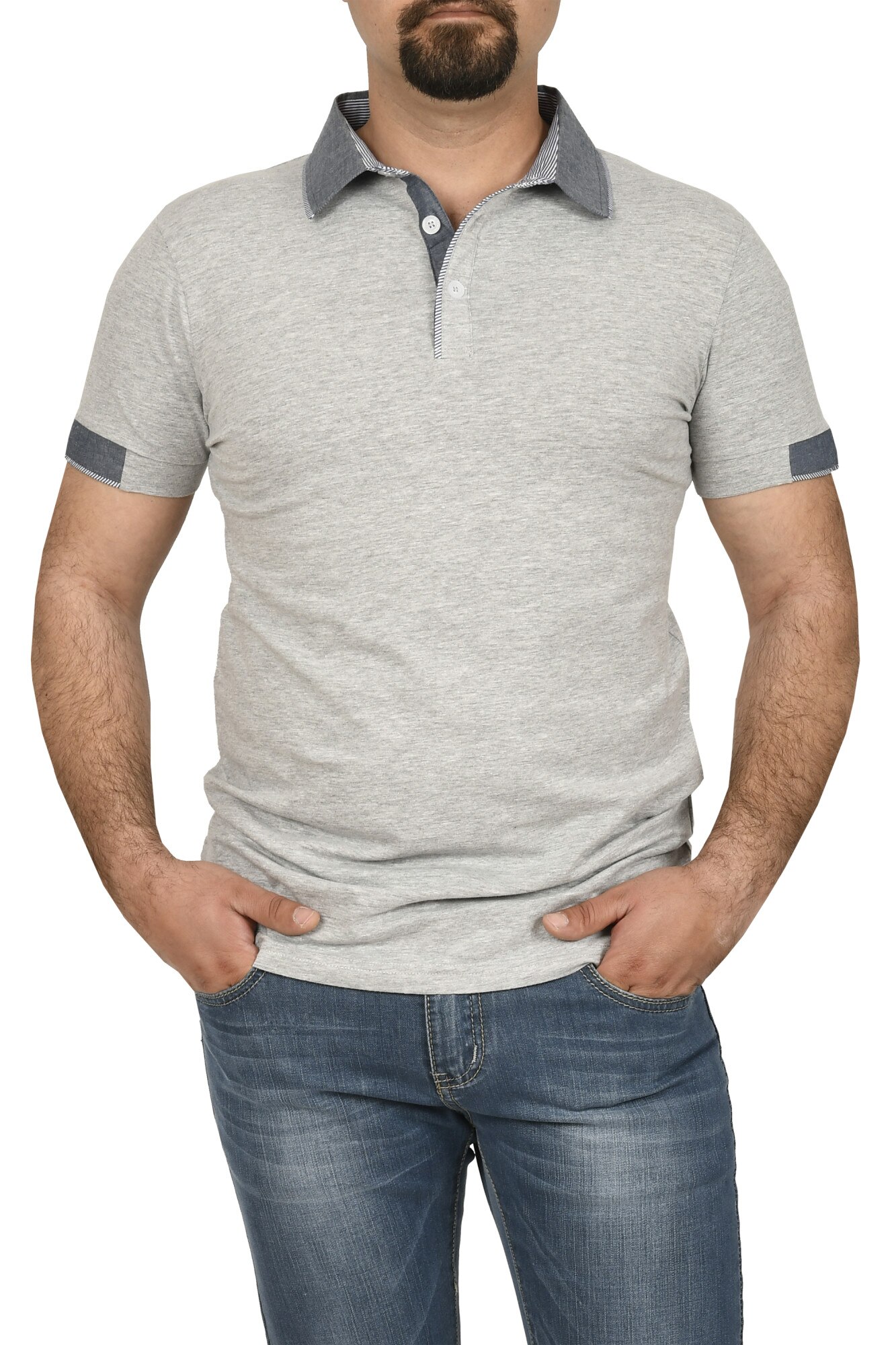 Tricou polo regular fit cu guler contrastant, Glo Story, Gri