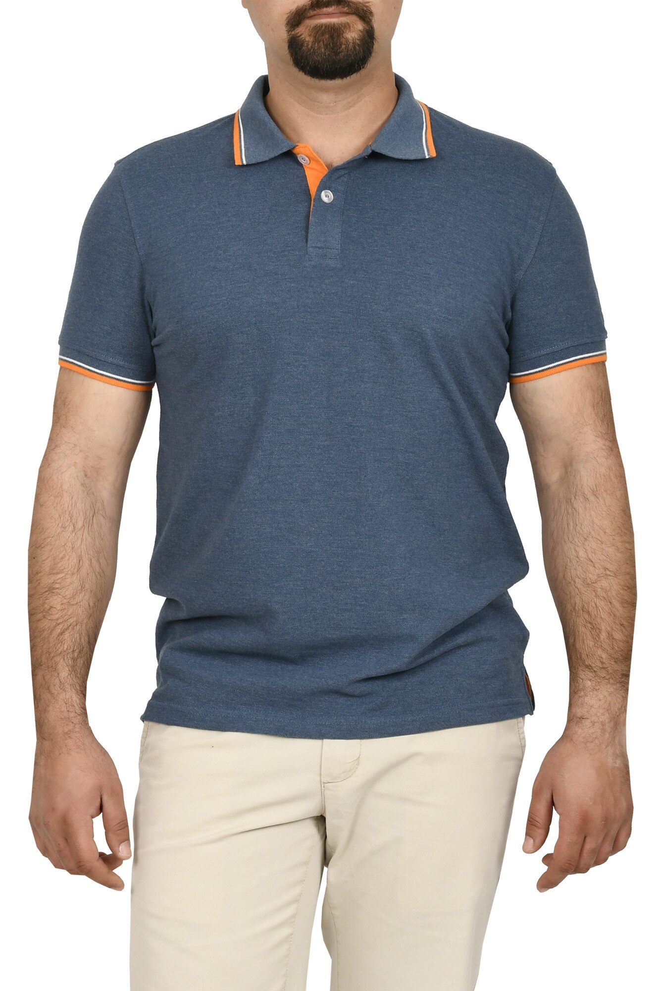 Tricou polo regular fit cu garnituri contrastante, Glo Story, albastru denim, S