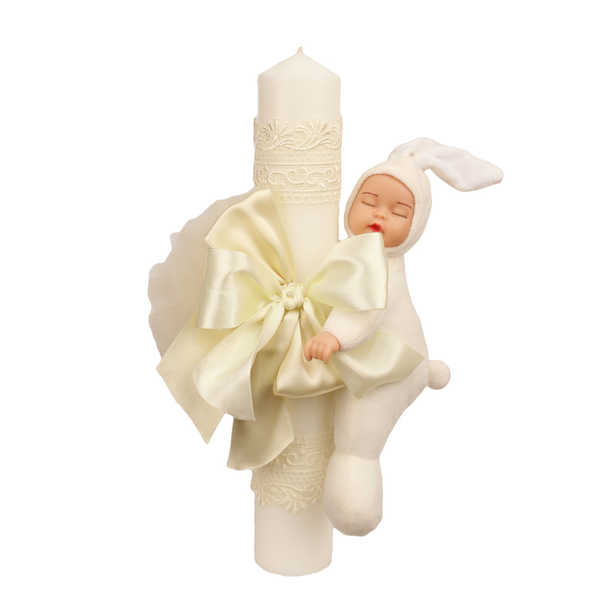 Lumanare botez Iepuras, culoare alb-ivoire