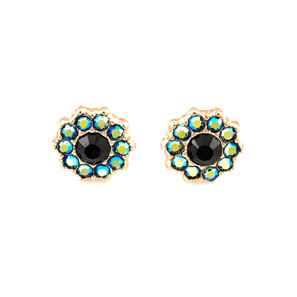 Cercei placati cu Aur roz de 24K, Cristale, Grease Lightning by Roxannes - Mariana Jewellery, Negru/Albastru