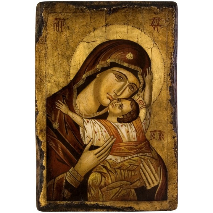 Icoana pictata pe lemn Bizantina Speciala Maica Domnului 28, Artizanat Opait, 32x22cm