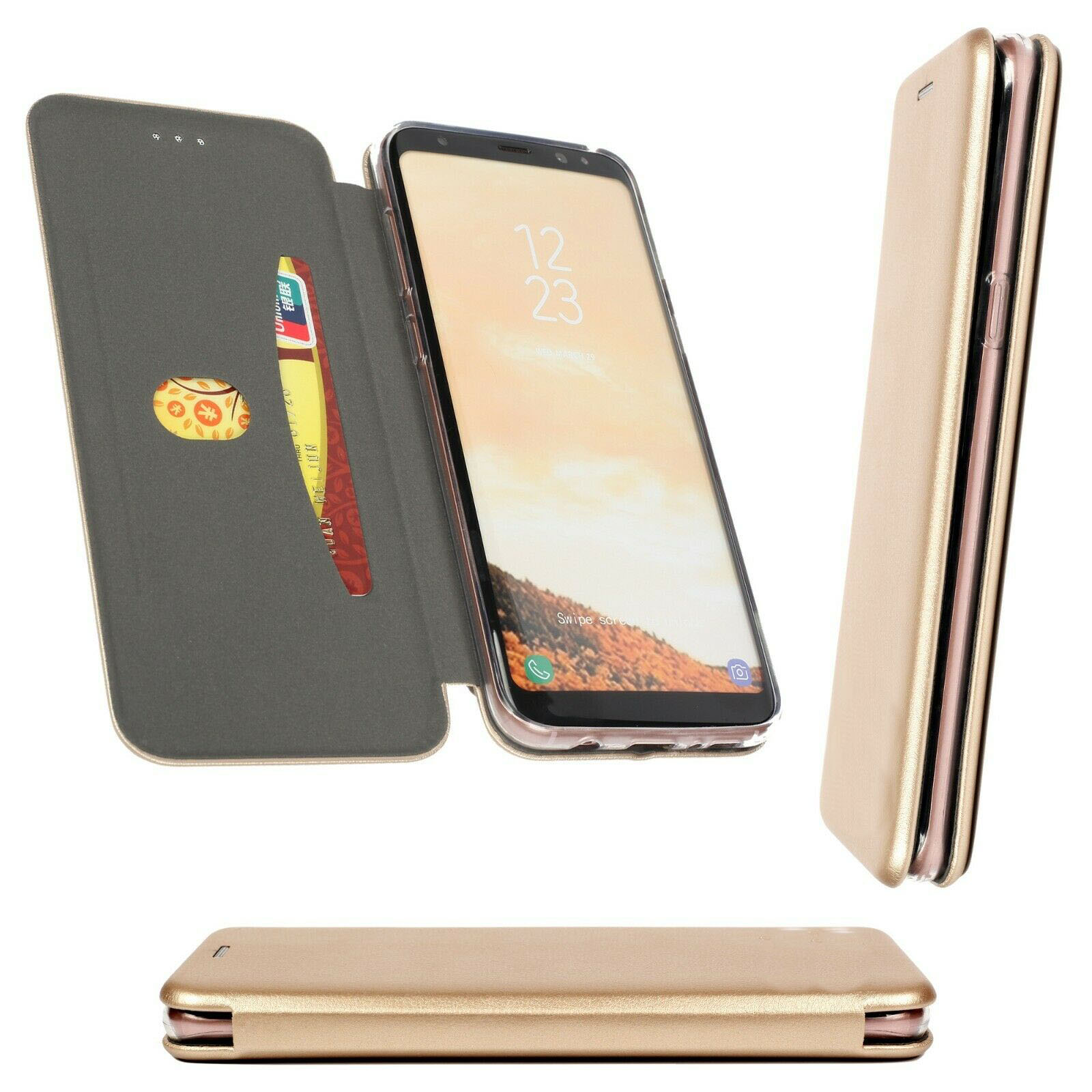 Husa telefon tip carte pentru Huawei Mate 20Pro cu magnet Aurie