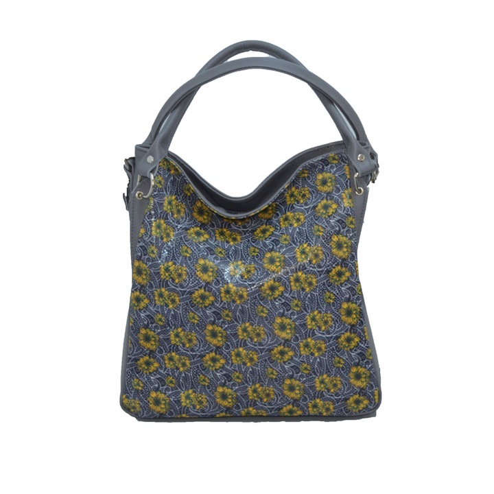 Zea női táska, természetes bőr, virágos szürke