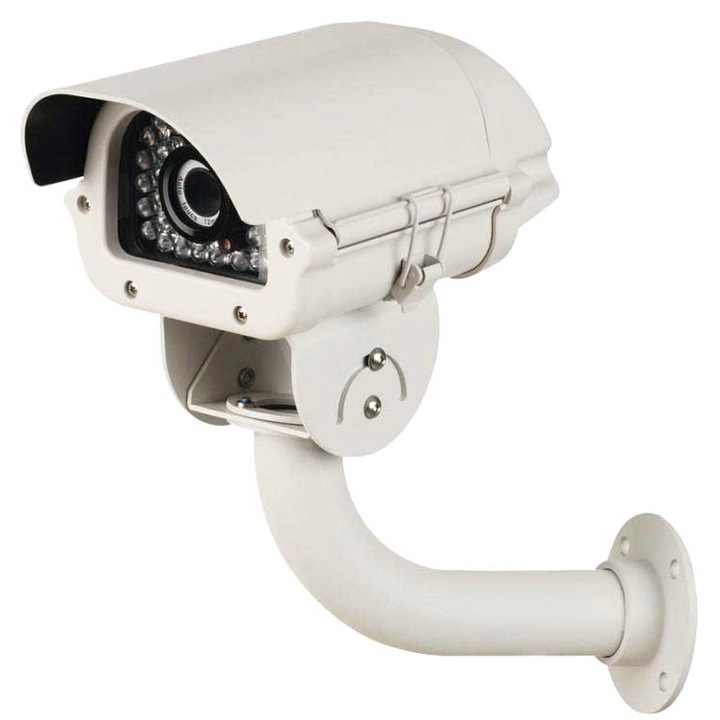 Camera supraveghere de exterior analogica la 480 Tvl cu lentila reglabila intre 3,5-8 mm IP66, alba