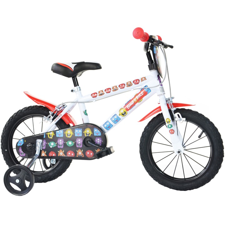 Bicicleta pentru copii Bimbo Bike Monster 14 inch, 1 viteza, alb/negru