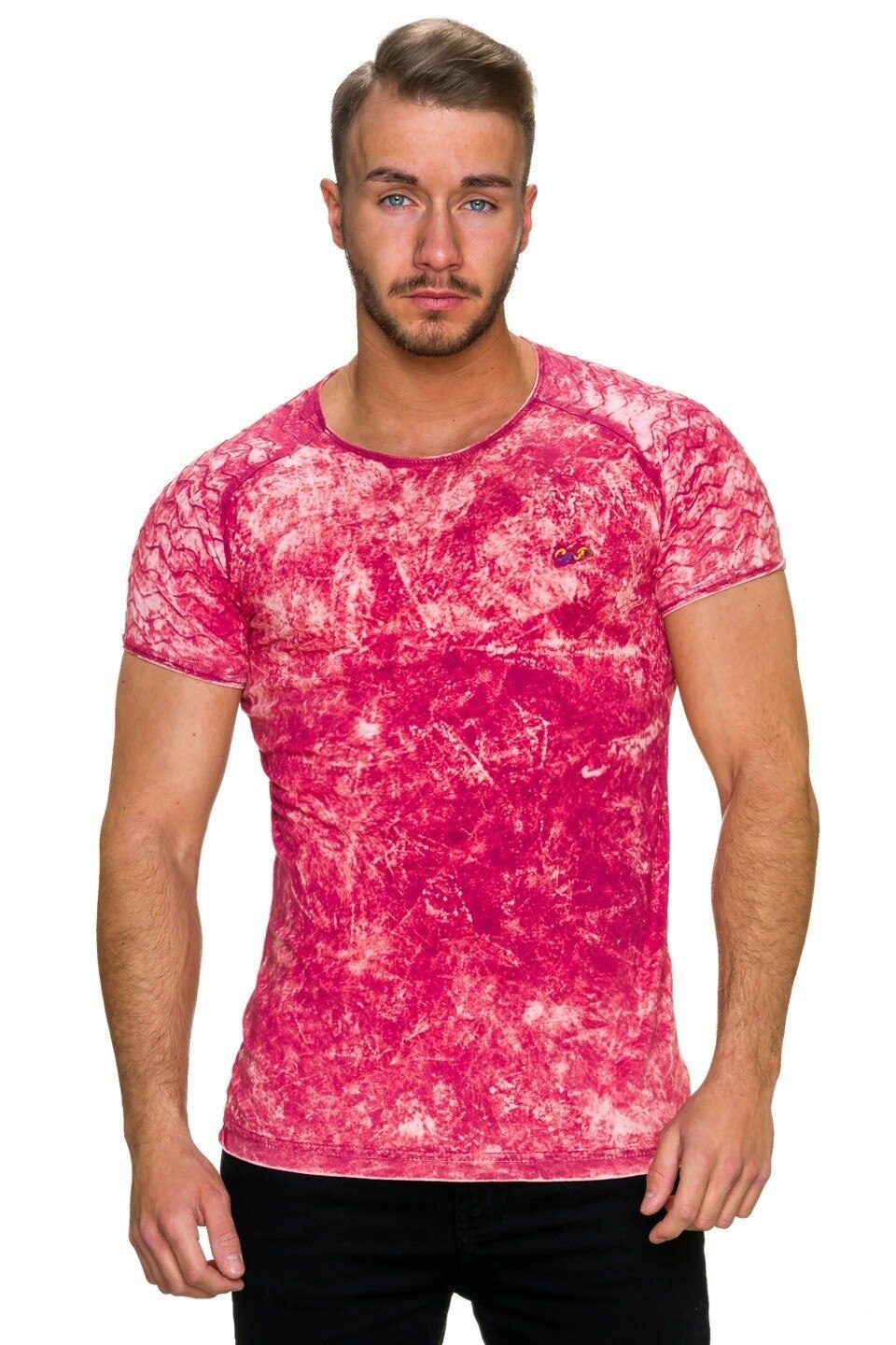 Tricou barbati acid wash, Rosu