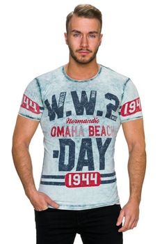 Tricou retro acid wash cu imprimeu, Turcoaz Tricou retro acid wash cu imprimeu, Turcoaz