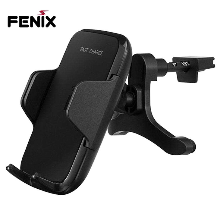 Стойка / държач, безжично зарядно устройство за кола FENiX®, 10.8W, Qi, 1.8А бързо зареждане, черен