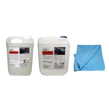 Pachet interior: solutie profesionala concentrata pentru curatare tapiterie si interior Crol 5L + silicon bord mat si plastic mat pentru uz profesional Crol 5 L + laveta microfibra Voulis Pezeta 65x40cm Pachet interior: solutie profesionala concentrata pentru curatare tapiterie si interior Crol 5L + silicon bord mat si plastic mat pentru uz profesional Crol 5 L + laveta microfibra Voulis Pezeta 65x40cm