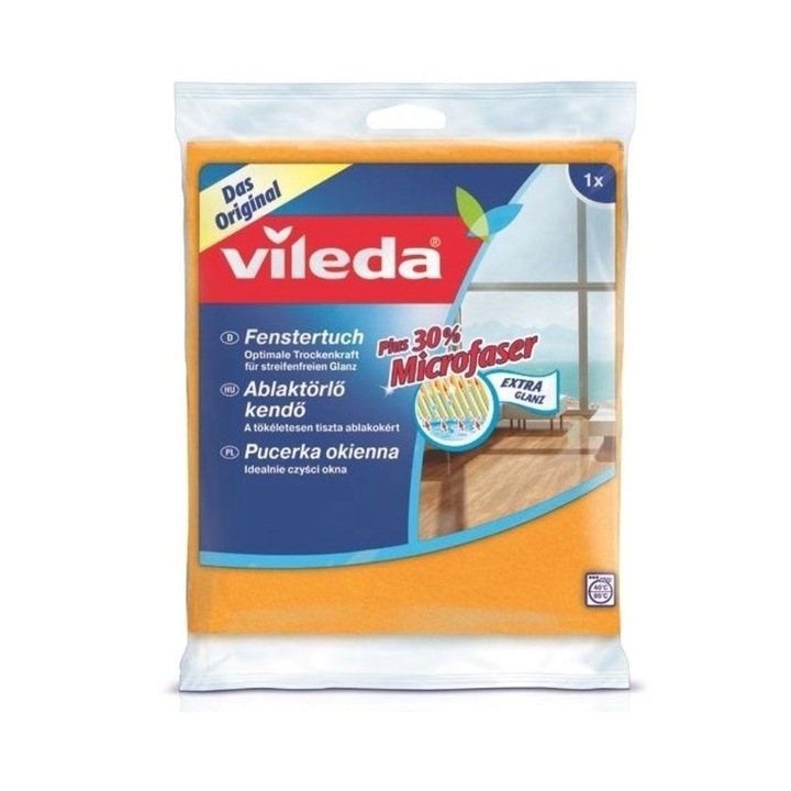 Laveta Vileda 00629, pentru geamuri, cu fibre microactive,40x36cm