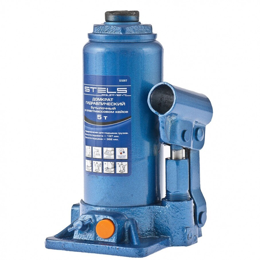 Cric hidraulic tip butelie, 5 t, H 197-382 mm , STELS