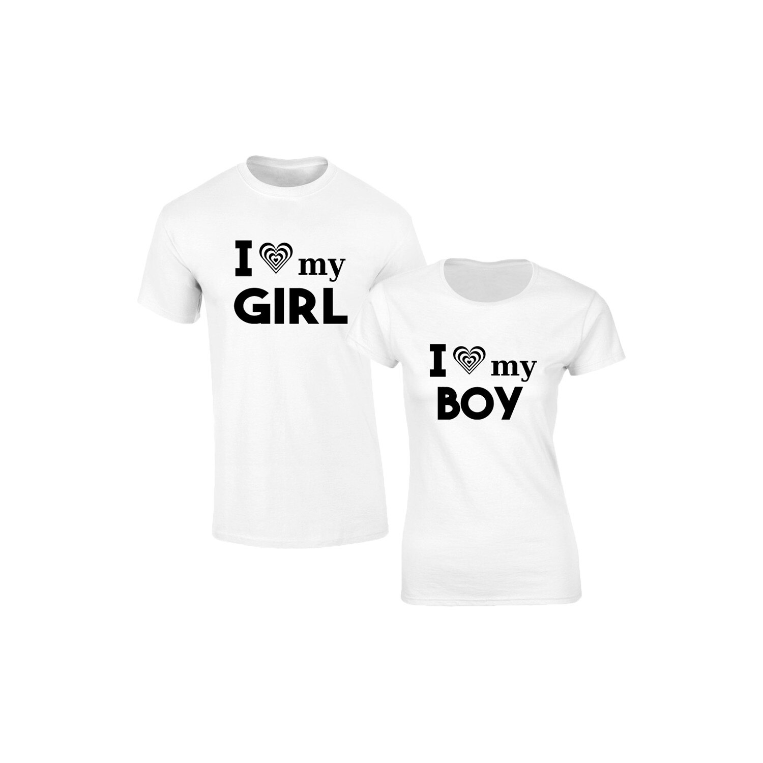 Set de 2 tricouri pentru cuplu albe I love my girl/boy, marimea L