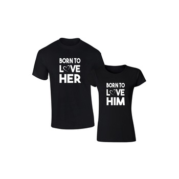 Set de 2 tricouri pentru cuplu negre Born to love, marimea L Set de 2 tricouri pentru cuplu negre Born to love, marimea L