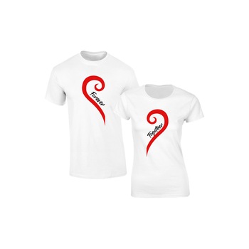 Set de tricouri albe cuplu Together Forever, marimea M Set de tricouri albe cuplu Together Forever, marimea M