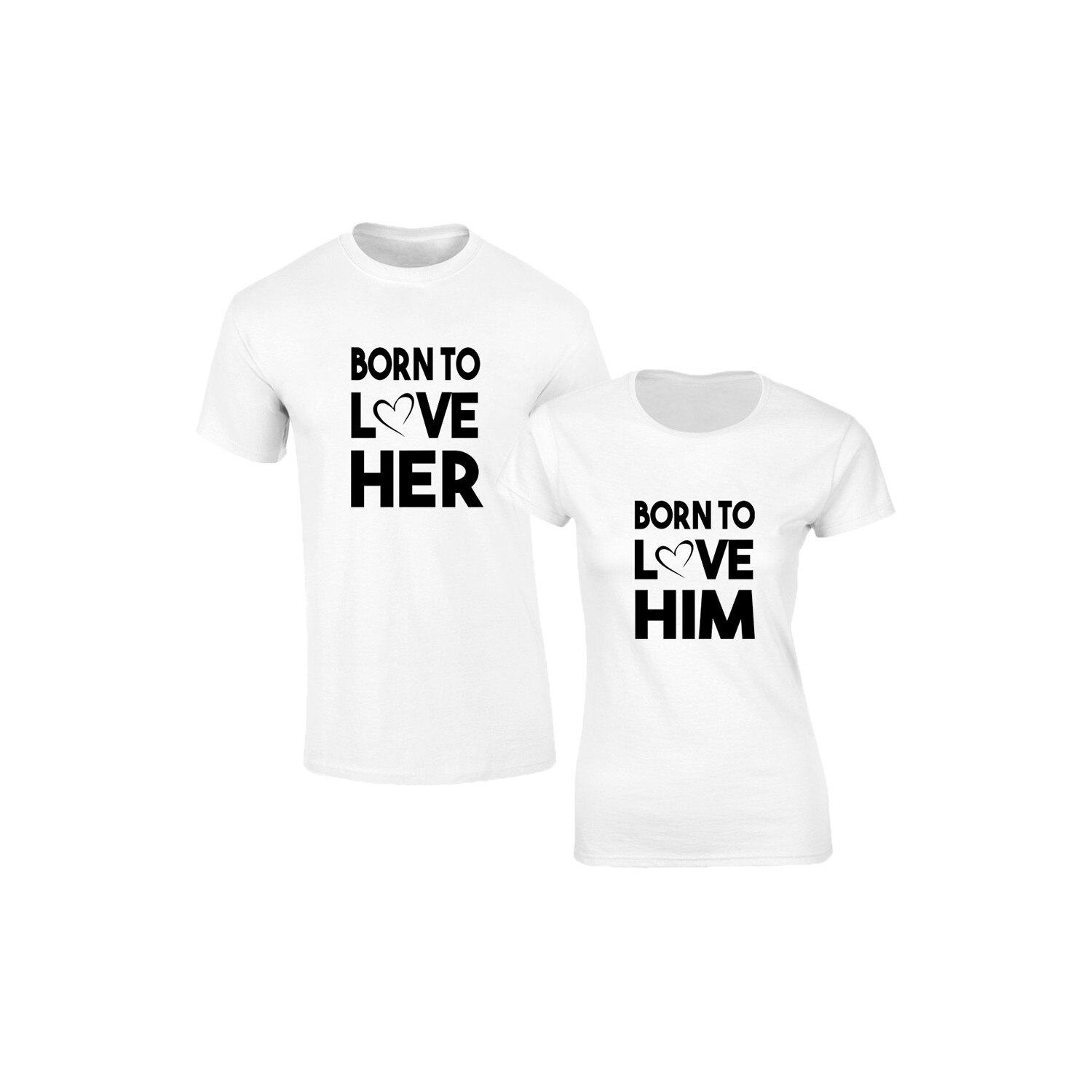 Set de 2 tricouri pentru cuplu albe Born to love, marimea L