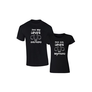 Set de 2 tricouri pentru cuplu negre This girl/boy, marimea L Set de 2 tricouri pentru cuplu negre This girl/boy, marimea L